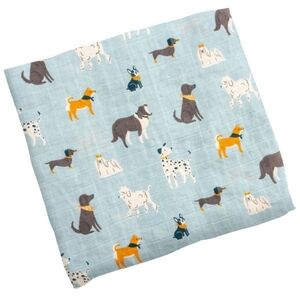 NWOT/EUC 🐶 Stephen Joseph Muslin Swaddle Oversized Blue Dog Puppy Mutts Cotton